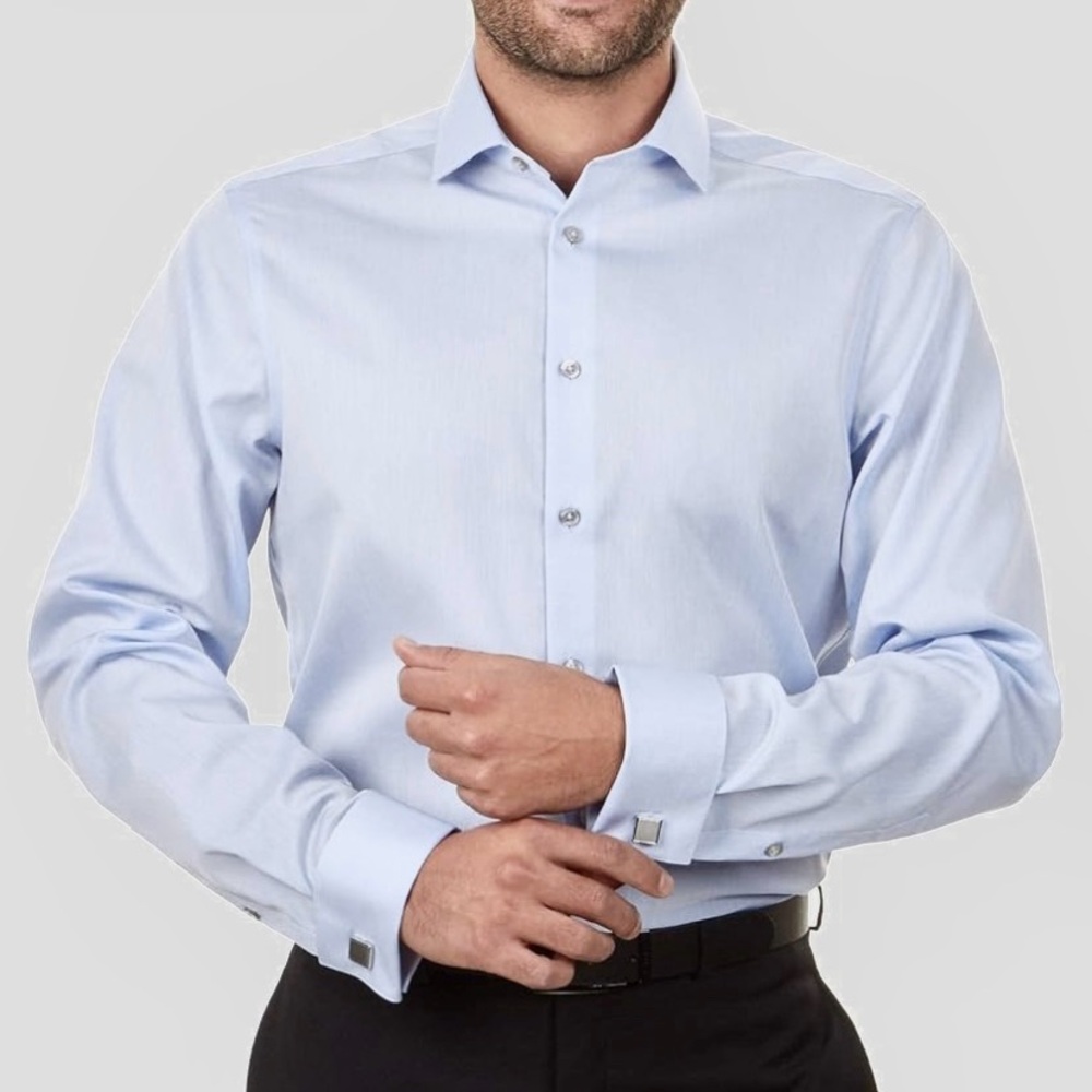 Calvin Klein Steel Slim Fit Herringbone long sleeve Blue Dress Shirt 151/2  (M)